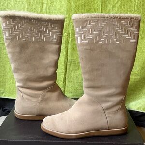 Cole Haan Beige Waterproof Winter Boots with Patterned Upper